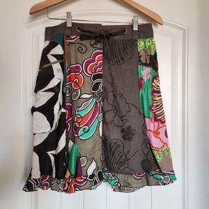 DEPT Brand Linen Patchwork Cargo Festival Skirt Small